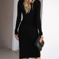 Elegant Ribbed Midi Dress with Side Slit